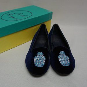 Jack Rogers Blue Velvet Ginger Jar Ballerina Flat Shoes